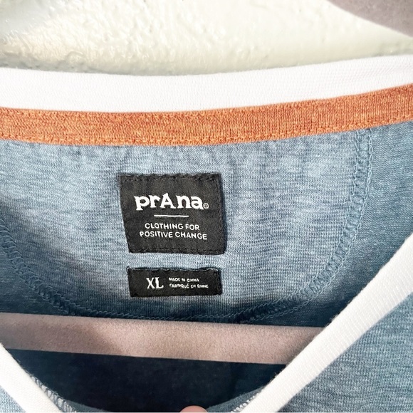 Prana Top Women's Cozy Up Ringer Tee Burnout Striped Colorblock Hemp Blend - Picture 4 of 8